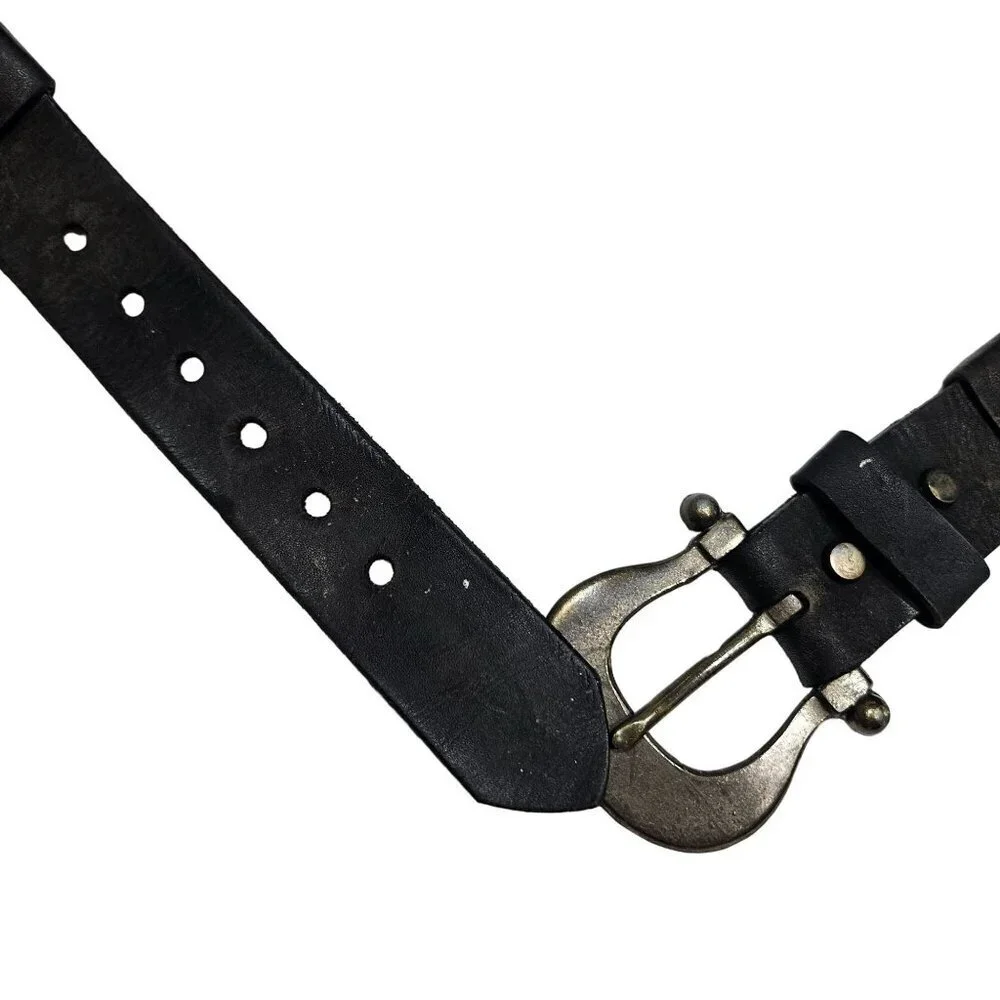 Vintage Leather‎ & Woven Fabric Belt With metal Buckle sz 34 red white blue
